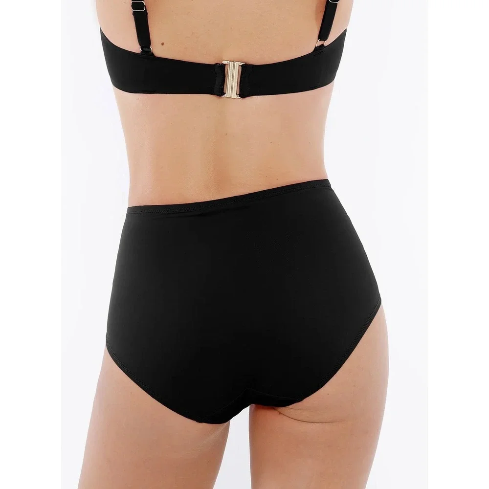NEW Popilush Womens High Waisted Tummy Control Ruched Bikini Bottoms Black XL